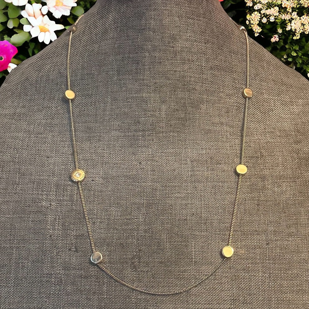 Cole Haan gold tone long station disc chain necklace